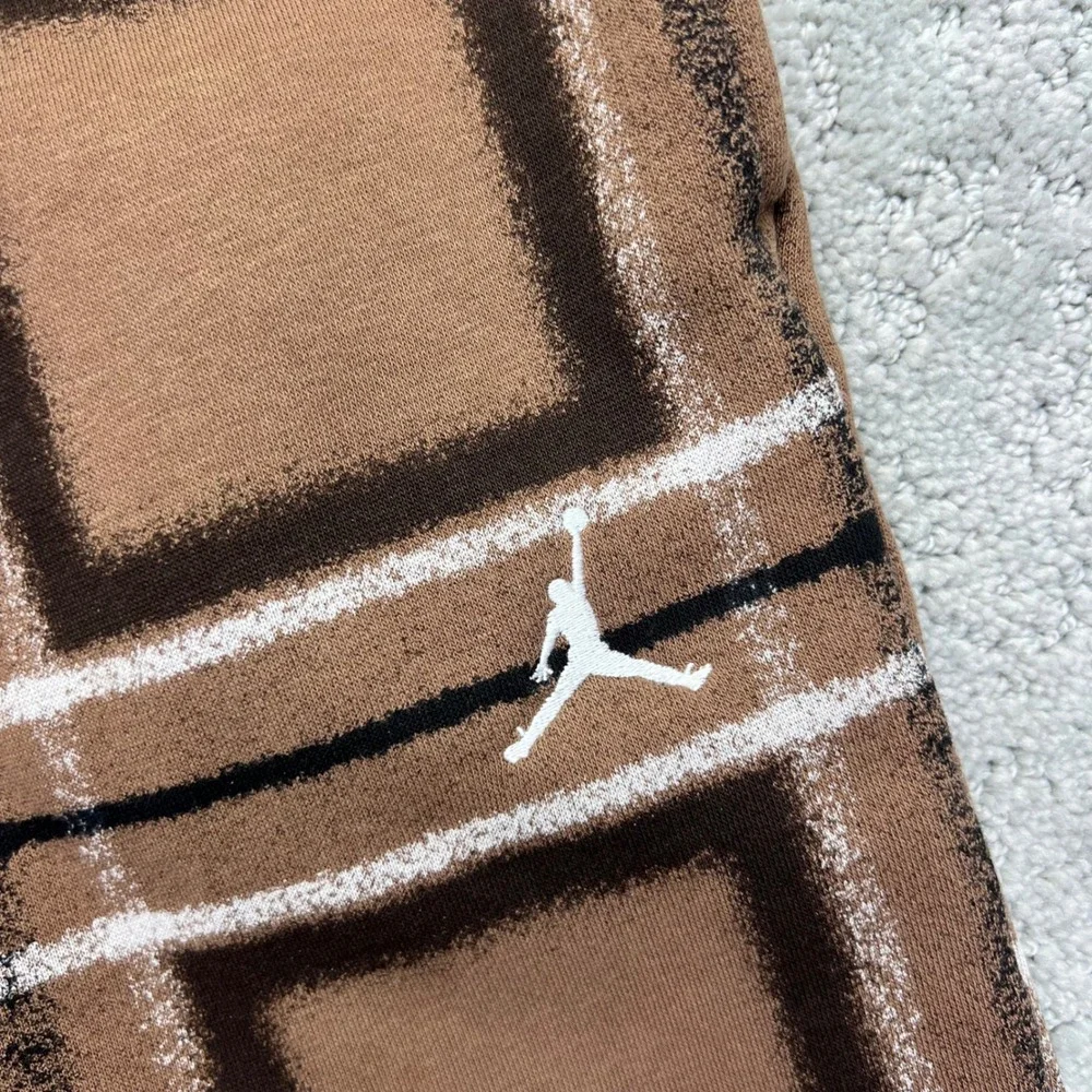 Jordan Mens Essential Fleece Sweatpants Size Small Brown Plaid Checkered Joggers